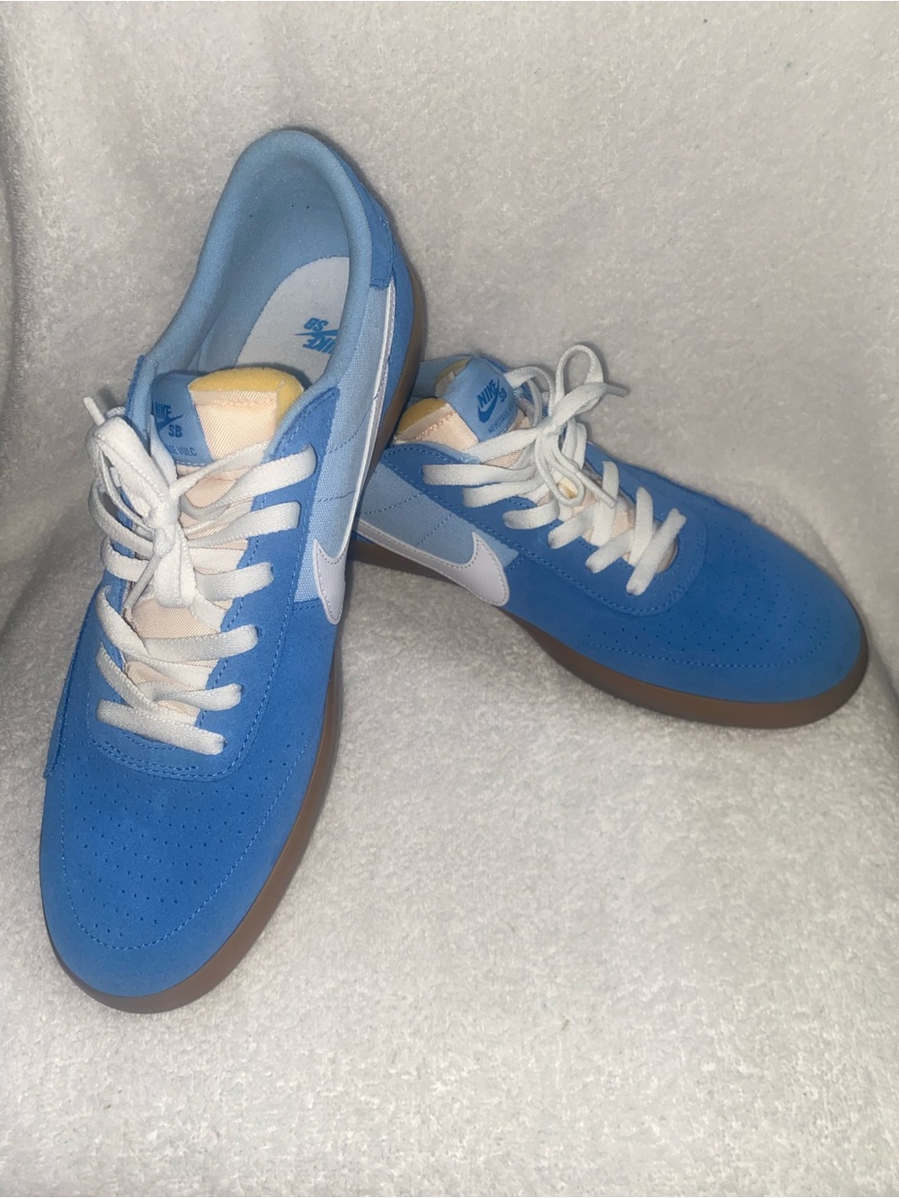 Nike Blue Suede Sneakers with White Swoosh and Gum Sole